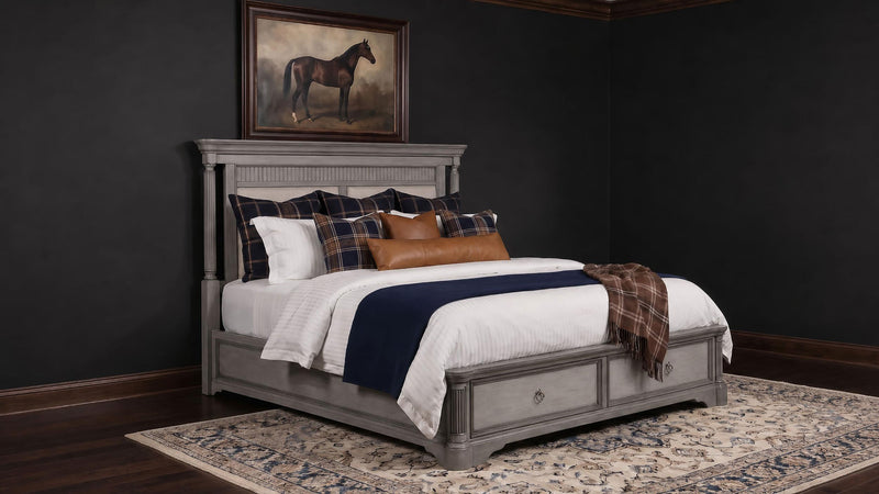 Cresswell Eastern King Upholstered Storage Platform Bed Weathered Taupe - 225140KE