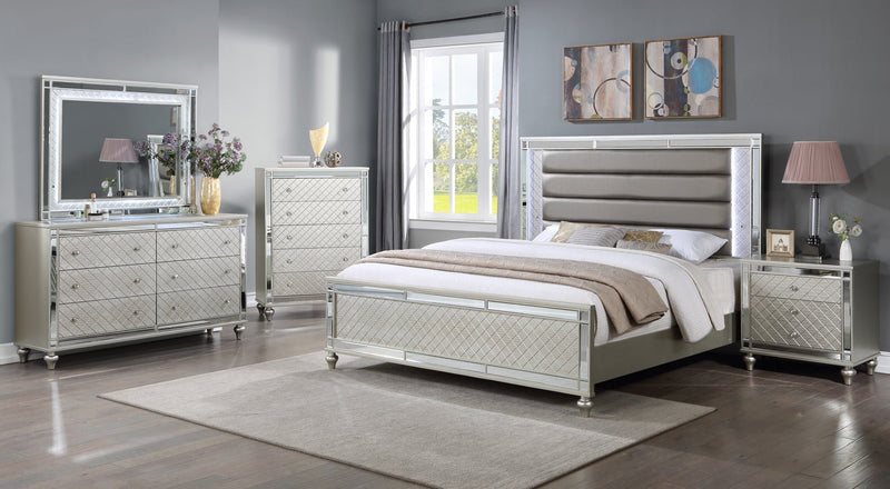 Cristian Champagne King LED Upholstered Panel Bed - DMV FurnitureKing Bed