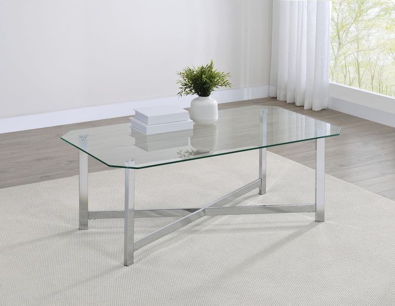 Cronin Rectangular Tempered Glass Top Cocktail Coffee Table Chrome - 706568