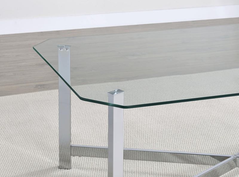 Cronin Rectangular Tempered Glass Top Cocktail Coffee Table Chrome - 706568