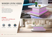 CT1015 WHITE 48X28X20 INCH COFFEE TABLE BLUETOOTH SPEAKER ,COLOR CHANGING LED AND WIRLESS CHARGER - 210000007829