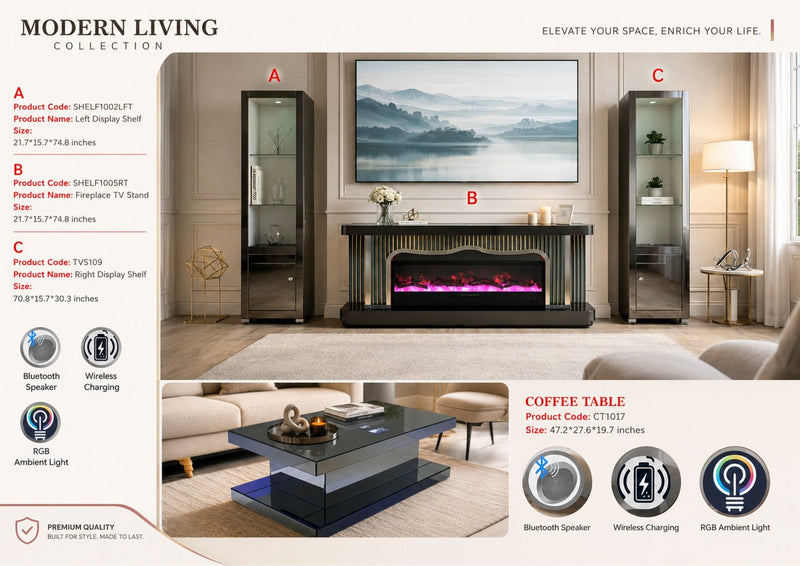 CT1017 GREY 48X28X20 INCH COFFEE TABLE BLUETOOTH SPEAKER ,COLOR CHANGING LED AND WIRLESS CHARGER - 210000007833