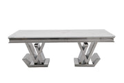 CT2000C 52 X 28 X 17.2  - SILVER STAINLESS STEEL + MARBLE  COFFEE TABLE - 210000007507