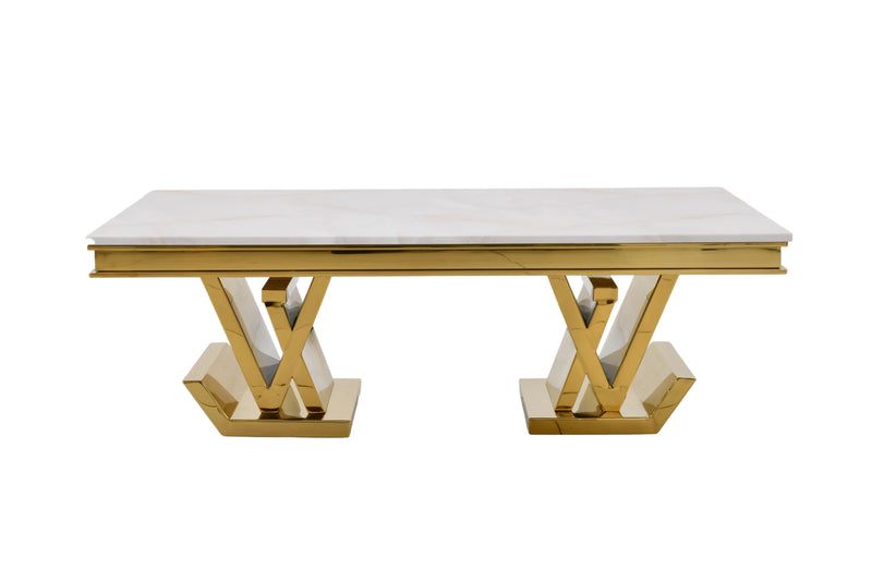CT2000G 52 X 28 X 17.2  - GOLD STAINLESS STEEL + MARBLE  COFFEE TABLE - 210000007509