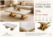 CT2000G 52 X 28 X 17.2  - GOLD STAINLESS STEEL + MARBLE  COFFEE TABLE - 210000007509