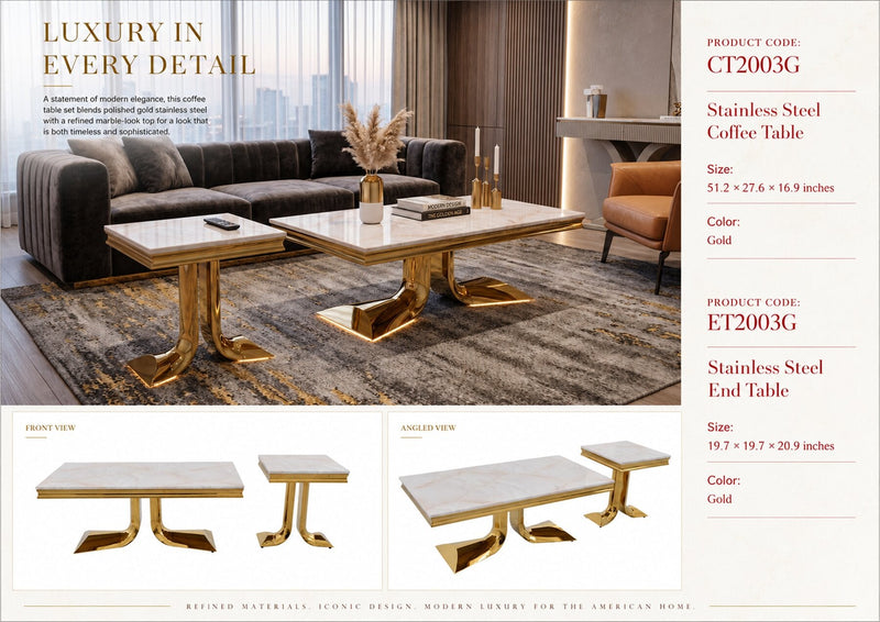 CT2003G 52X28X18 GOLD STAINLESS STEEL COFEE TABLE - 210000007824