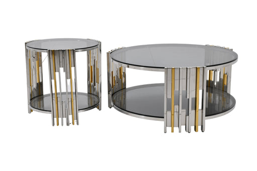 CT2012G 35x17 inch ROUND STAINLESS STEEL + GLASS COFFEE TABLE - 210000007933