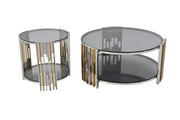 CT2012G 35x17 inch ROUND STAINLESS STEEL + GLASS COFFEE TABLE - 210000007933