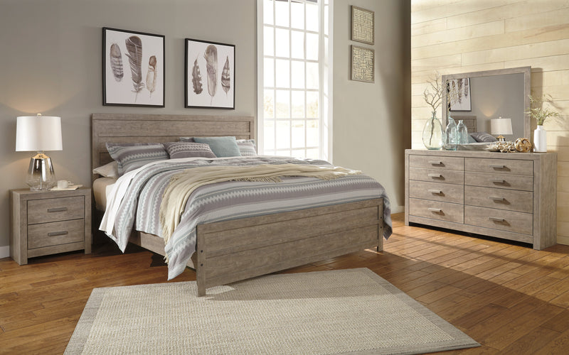 Culverbach King Panel Bed with Mirrored Dresser and 2 Nightstands in Gray - PKG011529