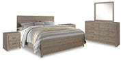 Culverbach King Panel Bed with Mirrored Dresser and 2 Nightstands in Gray - PKG011529