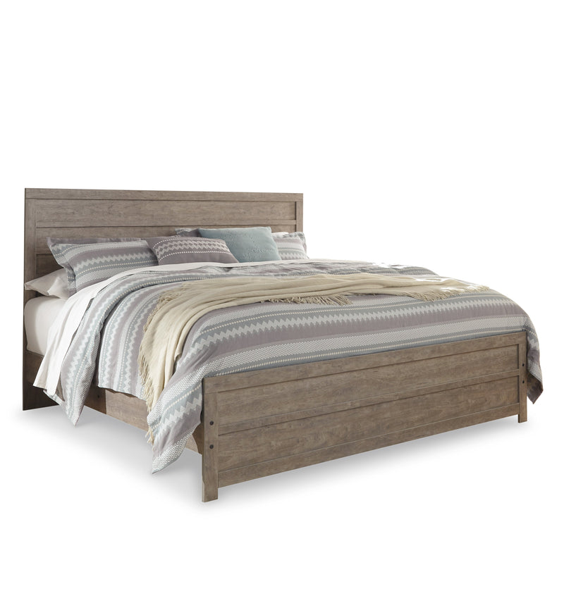 Culverbach King Panel Bed with Mirrored Dresser and Chest in Gray - PKG011530