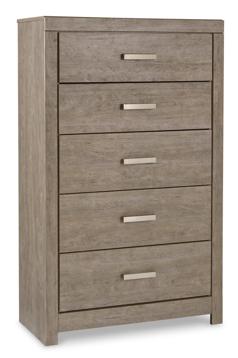Culverbach King Panel Bed with Mirrored Dresser and Chest in Gray - PKG011530