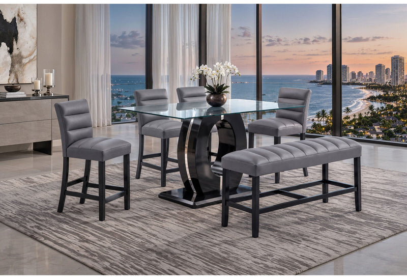 D895 Bar Table With 4 D895 Bar Stools With D895 Bench - D895BT+D895BS-GREY+D895BT-BN-GREY