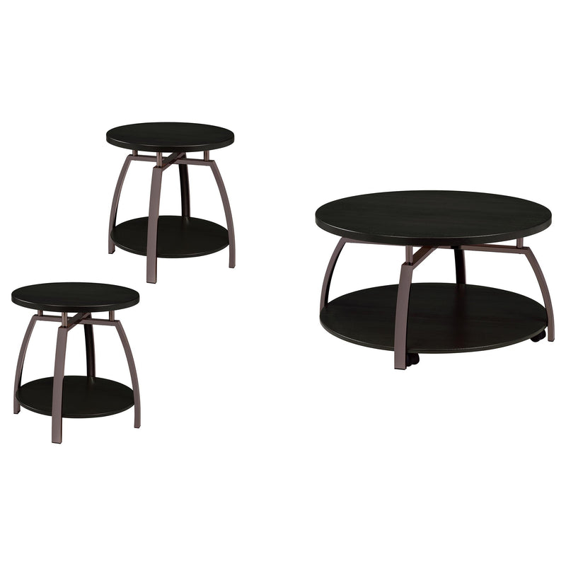 Dacre 3-piece Round Coffee and End Table Set Dark Charcoal - 722208-S3