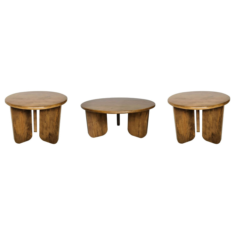 Dale 3-Piece Round Mango Wood Coffee and End Table Set Honey Mango - 736078-S3