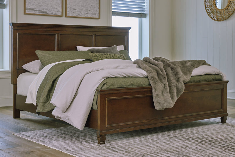 Danabrin California King Panel Bed with Mirrored Dresser and Chest in Brown - PKG015191
