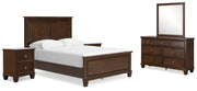 Danabrin Full Panel Bed with Mirrored Dresser and 2 Nightstands in Brown - PKG015200