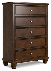 Danabrin Full Panel Bed with Mirrored Dresser, Chest and Nightstand in Brown - PKG015204