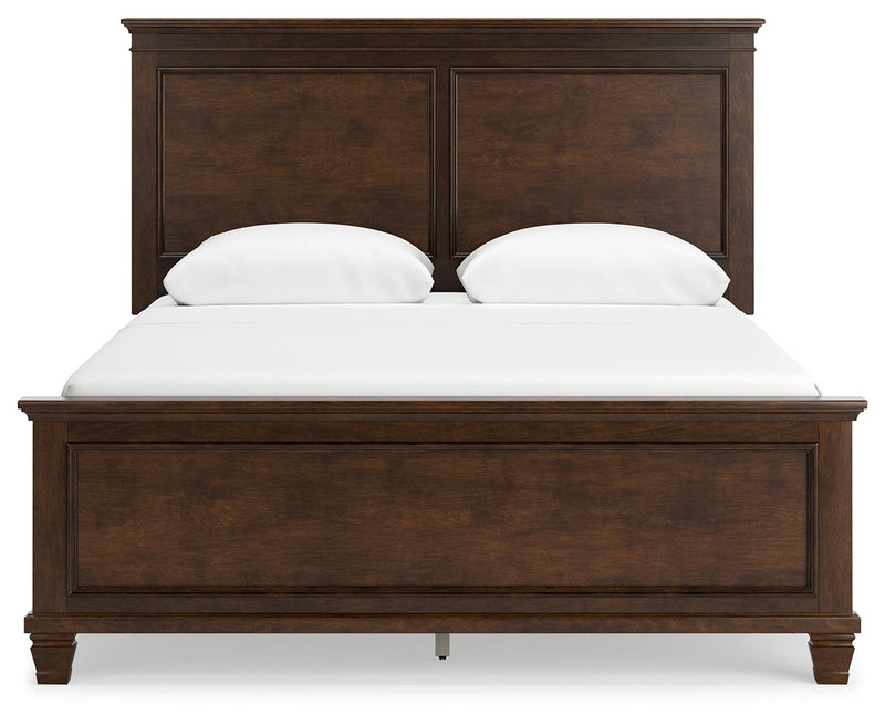Danabrin Queen Panel Bed with Mirrored Dresser and Chest in Brown - PKG015179