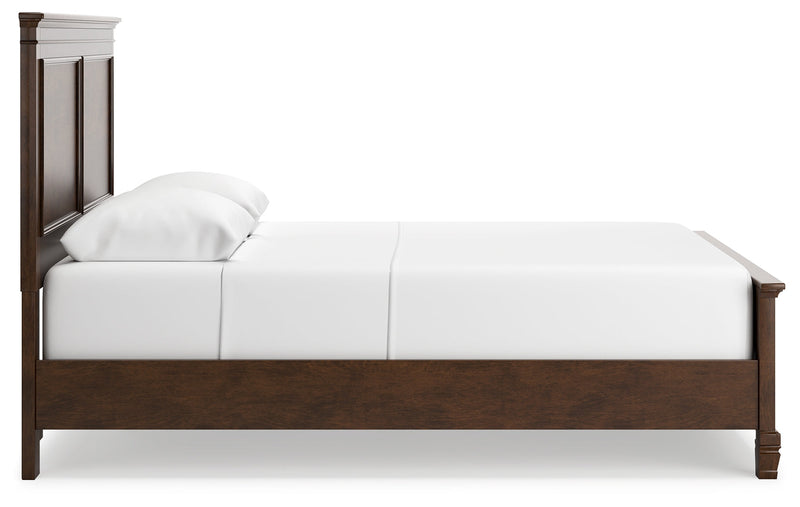 Danabrin Queen Panel Bed with Mirrored Dresser and Chest in Brown - PKG015179