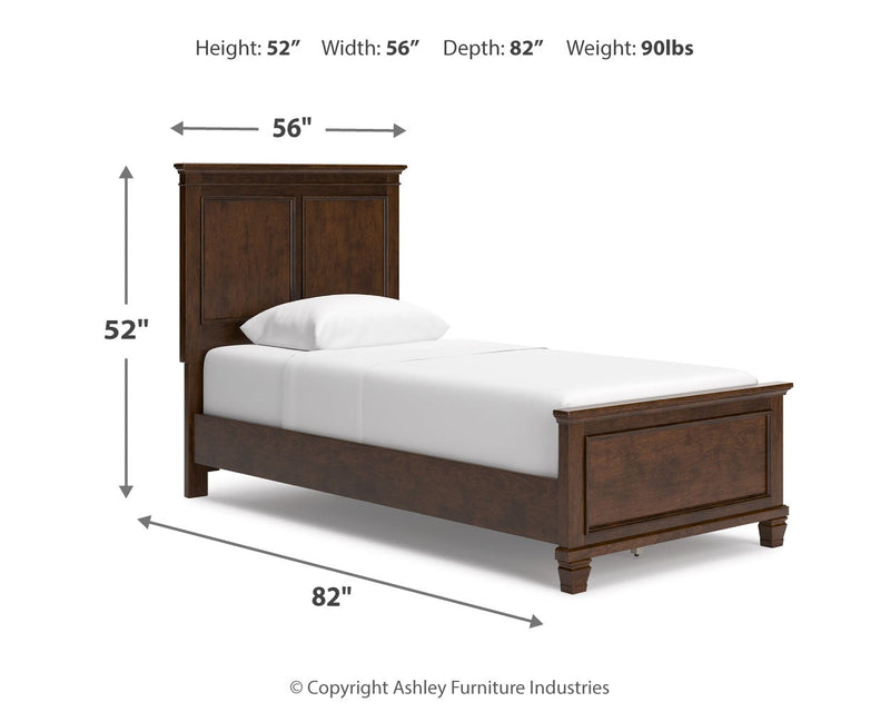 Danabrin Twin Panel Bed with Mirrored Dresser and Nightstand in Brown - PKG015196