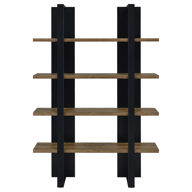 Danbrook 71-inch 4-shelf Bookshelf Black and Aged Walnut - 882036