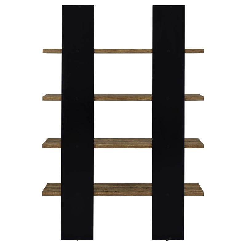 Danbrook 71-inch 4-shelf Bookshelf Black and Aged Walnut - 882036