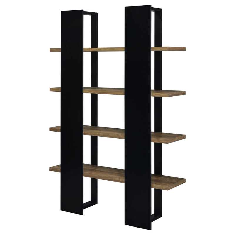 Danbrook 71-inch 4-shelf Bookshelf Black and Aged Walnut - 882036