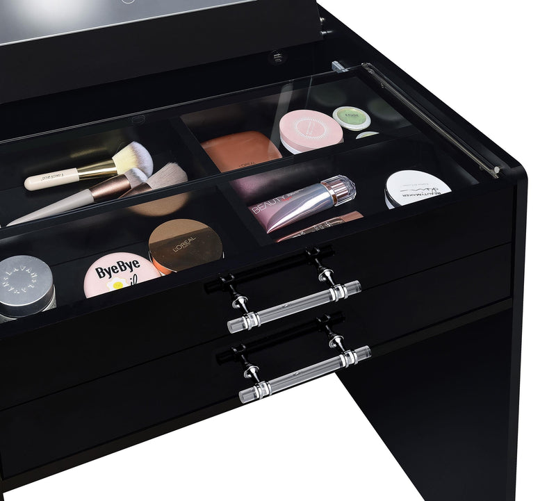 Danbury 3-drawer Makeup Vanity & Stool Set Black High Gloss - 930209