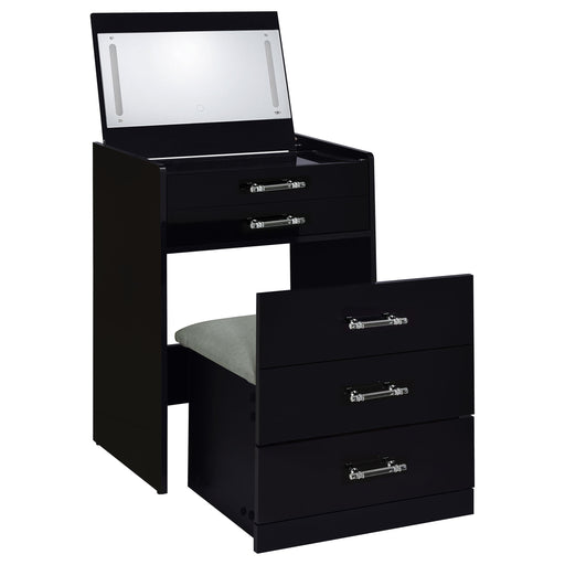 Danbury 3-drawer Makeup Vanity & Stool Set Black High Gloss - 930209