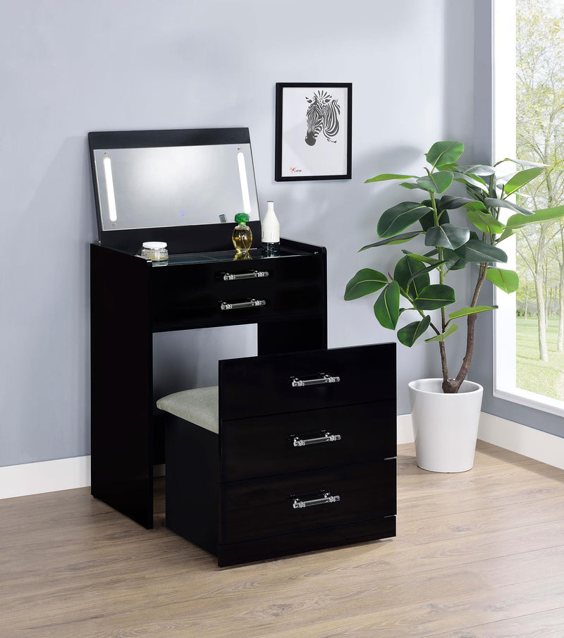 Danbury 3-drawer Makeup Vanity & Stool Set Black High Gloss - 930209
