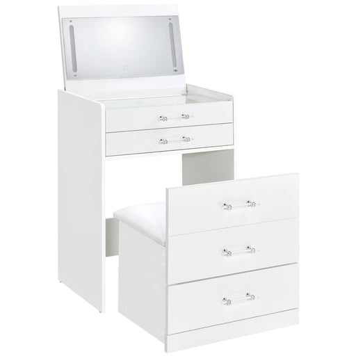 Danbury 3-drawer Makeup Vanity & Stool Set White High Gloss - 930208