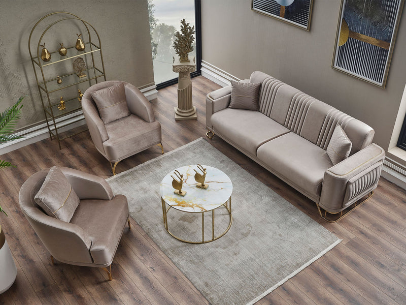 Dante 3-pieces (Sofa & Loveseat & Chair) Livingroom in Beige - 200-SER-DAN-VELVET260-321
