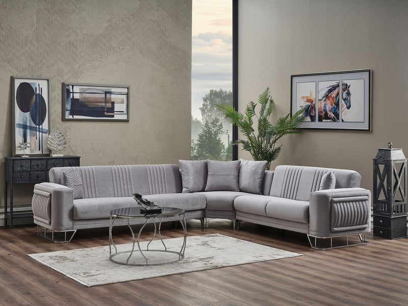 Dante Sectional Sofa in Light Grey - 200-SER-DAN-VELVET405-S