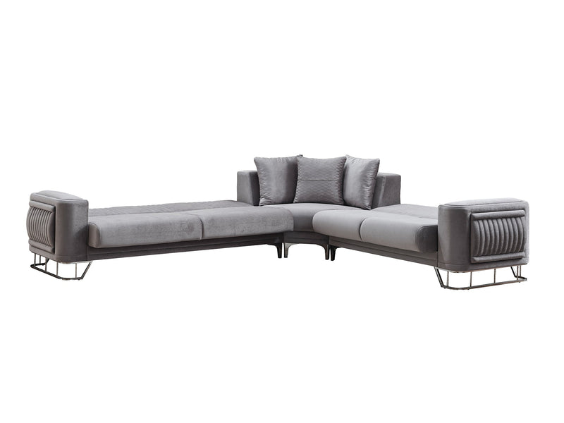 Dante Sectional Sofa in Light Grey - 200-SER-DAN-VELVET405-S
