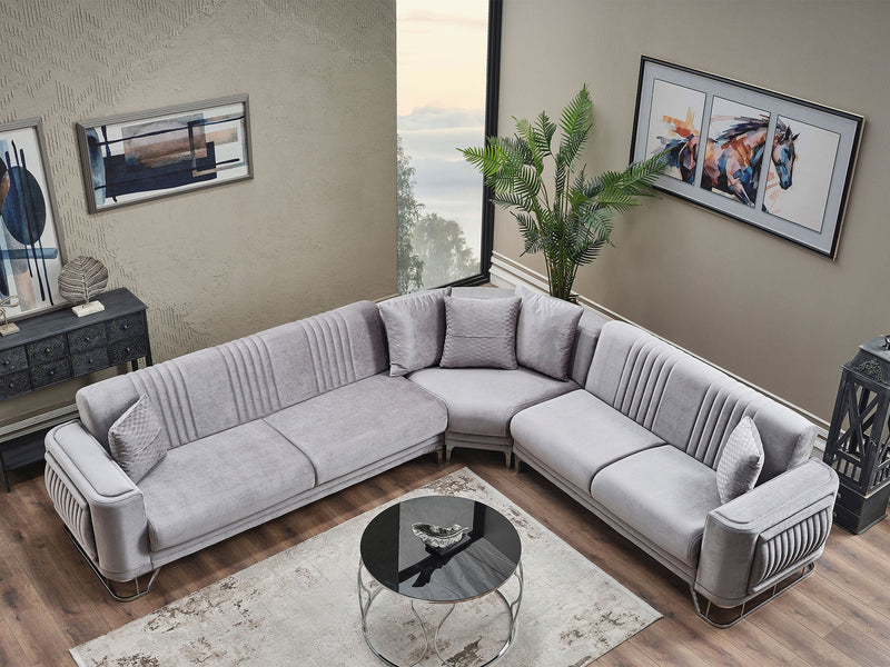 Dante Sectional Sofa in Light Grey - 200-SER-DAN-VELVET405-S