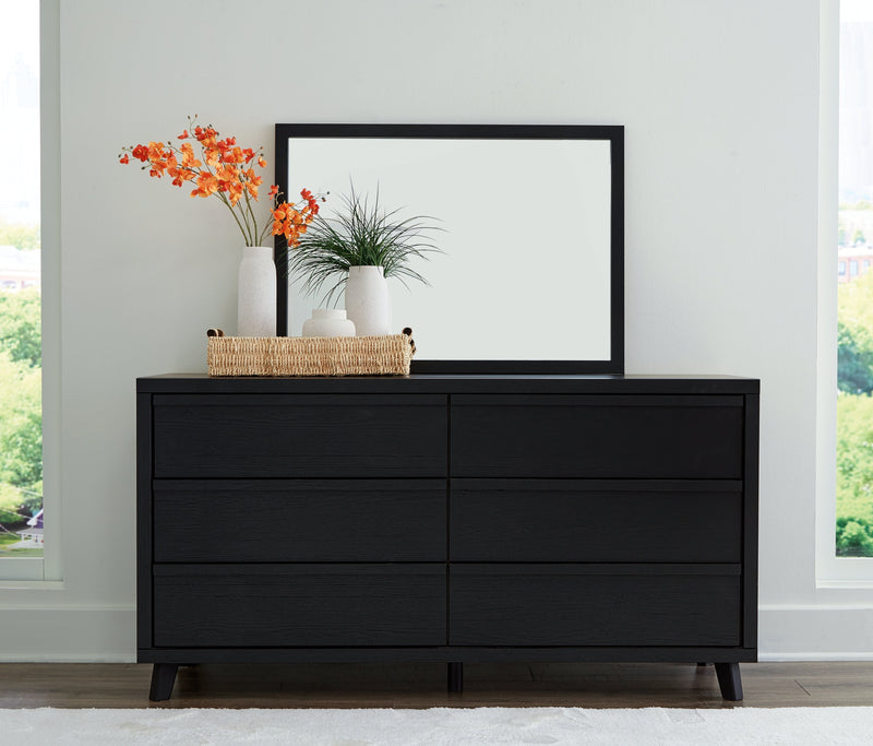 Danziar Queen Panel Bed with Mirrored Dresser and Nightstand in Black - PKG015892