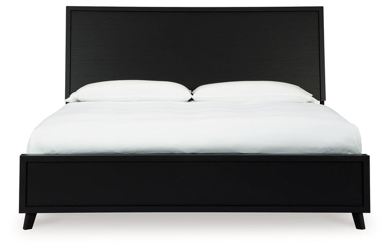 Danziar Queen Panel Bed with Mirrored Dresser, Chest and 2 Nightstands in Black - PKG015891