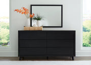 Danziar Queen Panel Bed with Mirrored Dresser in Black - PKG015889