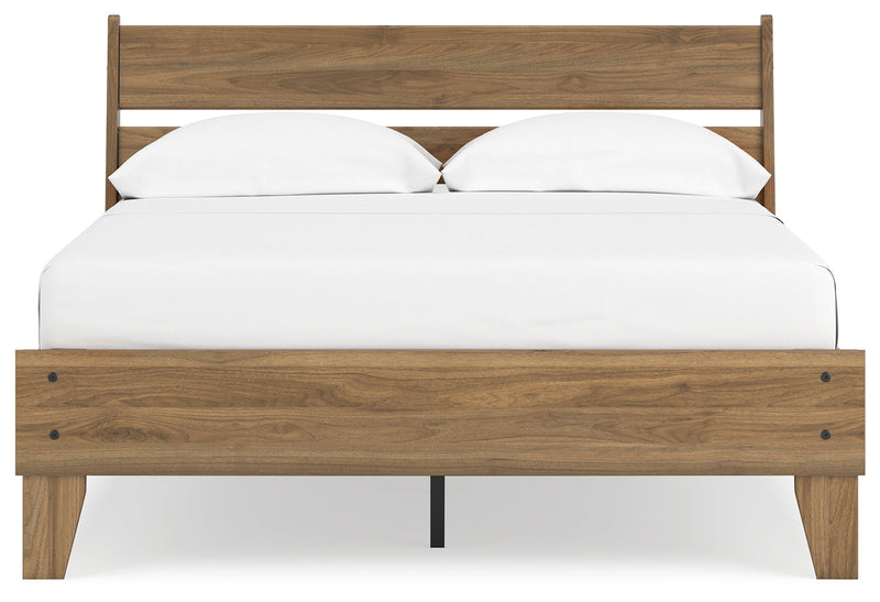 Deanlow Full Platform Panel Bed with Dresser and 2 Nightstands in Honey - PKG017206