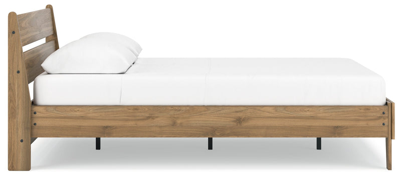 Deanlow Queen Platform Panel Bed with 2 Nightstands in Honey - PKG017277