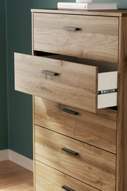 Deanlow Twin Panel Headboard with Dresser and Chest in Honey - PKG017175