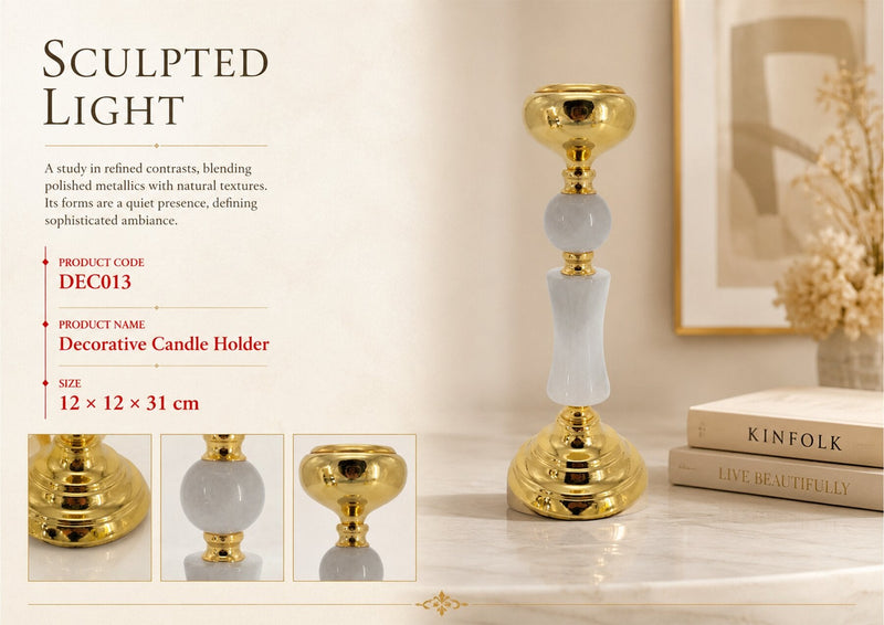 DECO13 4 X 4 X12 JADE + IRON CANDLE HOLDER - 210000007385