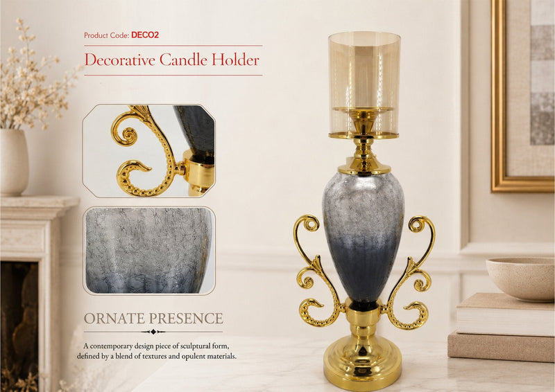 DECO2 9 X 5 X 20 IRON + GLASS CANDLE HOLDER - 210000007529