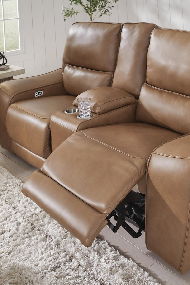 DeepWakes Caramel Power Reclining Loveseat with Console - PCU6260618