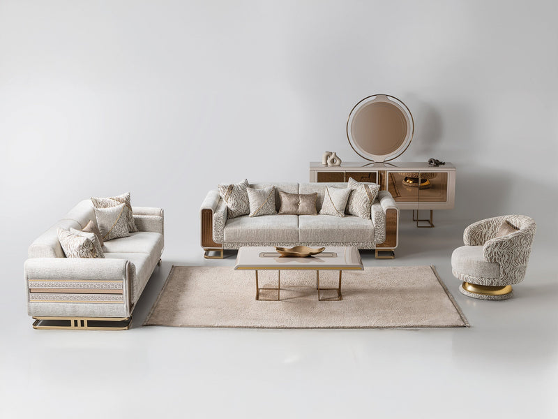Delux 3-pieces (Sofa & Loveseat & Chair) Livingroom Set Cream in Cream - 101-DEL-DEL01-321