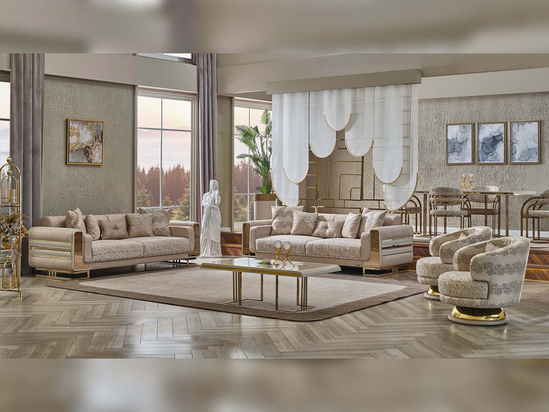 Delux 3-pieces (Sofa & Loveseat & Chair) Livingroom Set Cream in Cream - 101-DEL-DEL01-321
