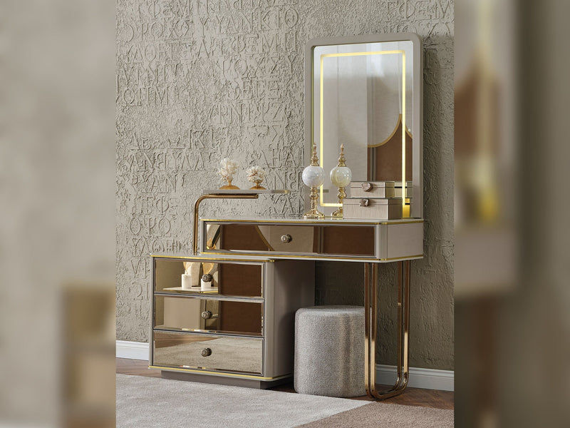 Delux Bedroom (Queen Frame With Headboard & Dresser With Mirror & Ottoman & 2 Nightstand) - 200-MAX-DEL-150-QB-SET