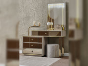 Delux Bedroom (Queen Frame With Headboard & Dresser With Mirror & Ottoman & 2 Nightstand) - 200-MAX-DEL-150-QB-SET