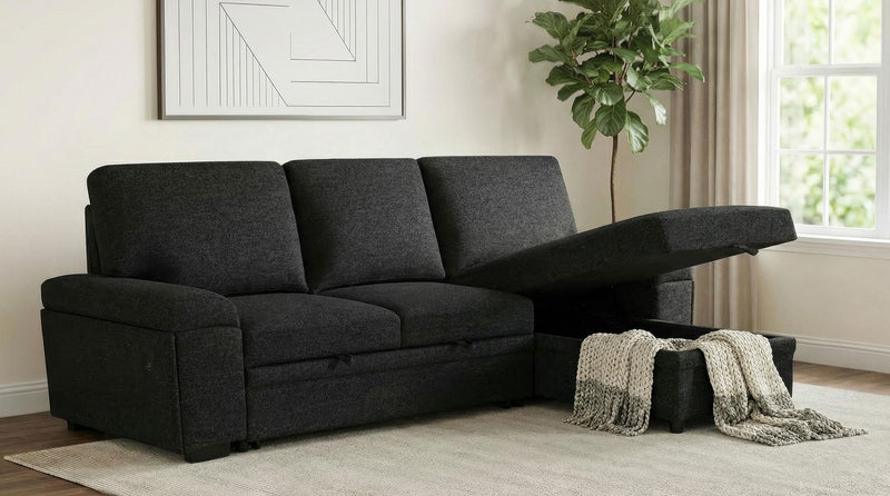 Demko Sleeper Sectional Sofa with Speaker and Storage Chaise Black - 500357